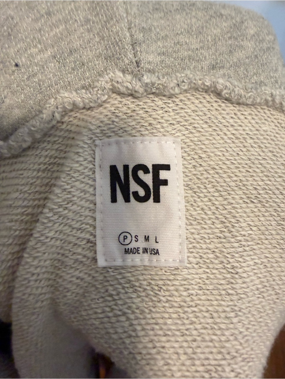 NSF Gray Distressed Sweatshirt and Denim Sleeves with Zip Front Hoodie -Size P - Picture 6 of 6